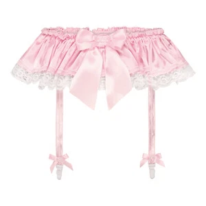 Satini Frilly Lace Sissy Silky Satin Garter Lingerie Stocking Suspender Belt - Picture 1 of 11