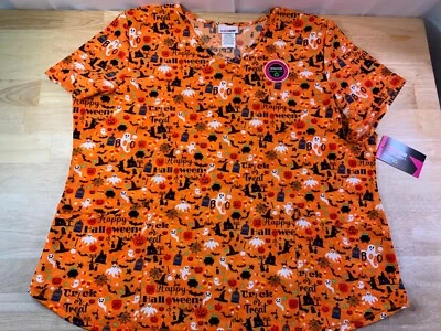 New Women’s Scrub Star Scrub Top Halloween Design Sz 2X-Witches,Pumpkins,Bats* - Image 1 of 3