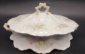 Antigua cazuela para servir ovalada cubierta floral rosa porcelana de China esterlina - Imagen 1 de 19