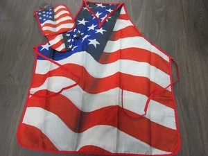 Stars And Stripes Apron Oven Mitt And Pot Holder Set New - Picture 1 of 3