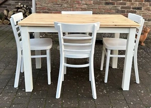 LOVELY SHABBY CHIC SOLID PINE SMALL OBLONG TABLE & 4 MATCHING CHAIRS. - Picture 1 of 12