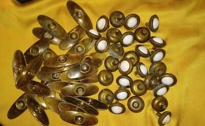 Lot 30 Sets 60 Pieces National 3785 White Porcelain 1940 Knob w/ Brass Backplate - Image 1 of 4