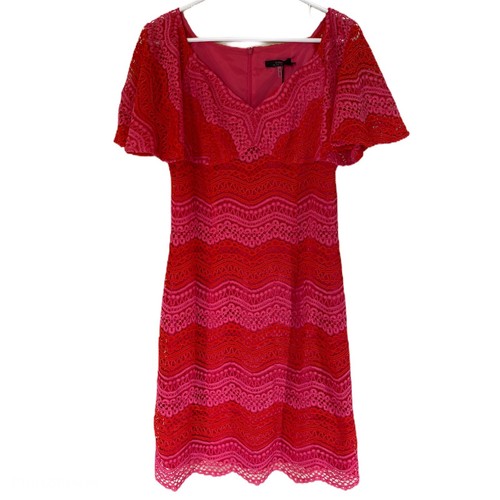 Abito da donna nuovo con etichette Trina turco rosa rosso San Valentino a turni con arricciature taglia 6