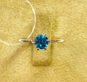 Natural Azul Piedra Topacio Con 14K Oro Blanco Chapado Plata Mujer Anillo #3823 - Imagen 1 de 17