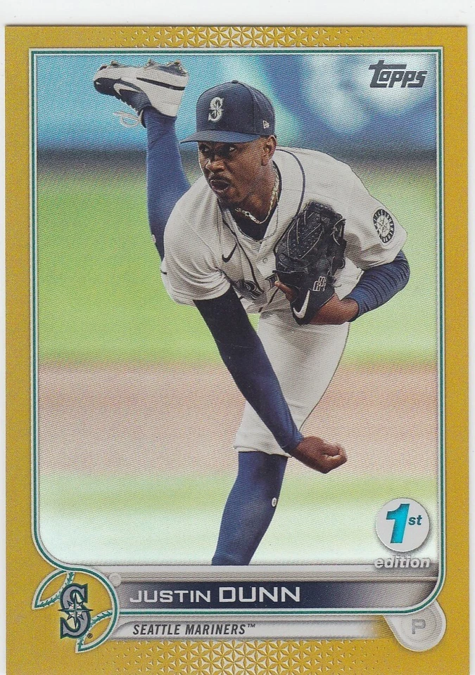 JUSTIN DUNN TOPPS 1ST FIRST EDITION GOLD FOIL SEATTLE MARINERS #185 2022 22 - Image 1 of 1