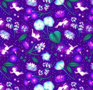 *Glow* Moon Garden Florals, Fairy Fabric! Cott 1 yd BTY•Awesome! Purp•Fast Ship! - Picture 1 of 3