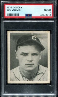 PSA 2 GOOD 1936 GOUDEY JOE VOSMIK CLEVELAND INDIANS 72812 SD131 - Image 1 of 2