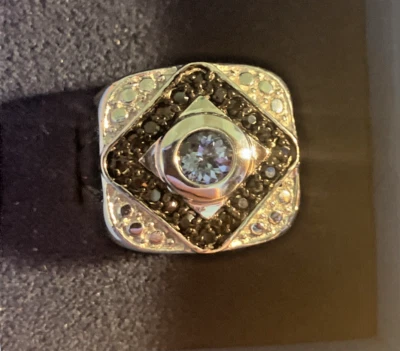 JTV Mens Black Spinel Surrounding a Blue CZ Rhodium Silver Tone Ring SIZE 11 - Image 1 of 4