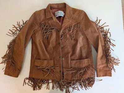Chaqueta de cuero marrón vintage Lariat Western con flecos con borla - pequeña Foto 1 de 4