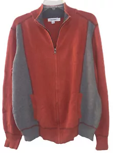 Calvin Klein Mens Cardigan Sweater Full Zip Color Block Pima Cotton Track Style - Picture 1 of 6