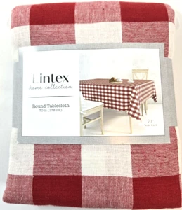 Lintex Tablecloth Red Buffalo Plaid 70in Round Picnic Washable Cotton New/Tags - Picture 1 of 6