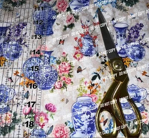 Custom Asian Design Vase 100% Cotton Woven 1 YARD 36x 56 WIDTH MOVING SALE - Picture 1 of 1