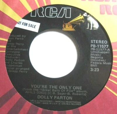 DOLLY PARTON * 45 * You're The Only One * 1979 * DJ PROMO Sticker UNPLAYED MINT - Image 1 of 4