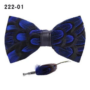 Men Feather Bow Tie Black Gold Floral Bowtie Wedding Groom Party Wear 1x - Picture 1 of 26