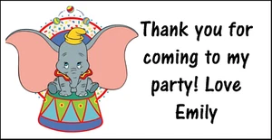 48 Personalised Dumbo Disney Labels Birthday Stickers Party Thank You Seals - Picture 1 of 5