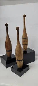 Antiguo juego de 3 palos de ejercicio indios Spalding arte popular decoración del hogar vintage - Imagen 1 de 10
