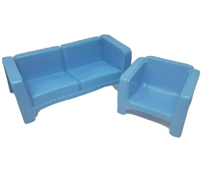 DE COLECCIÓN 1973 MATTEL BARBIE DREAM HOUSE MUEBLES SOFÁ Y SILLA DE PLÁSTICO AZUL  Foto 1 de 4