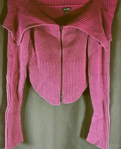 Damen Wild Fable Reißverschluss Schulterfrei Rippstrick Cropped Cardigan Fuchsia - Bild 1 von 1