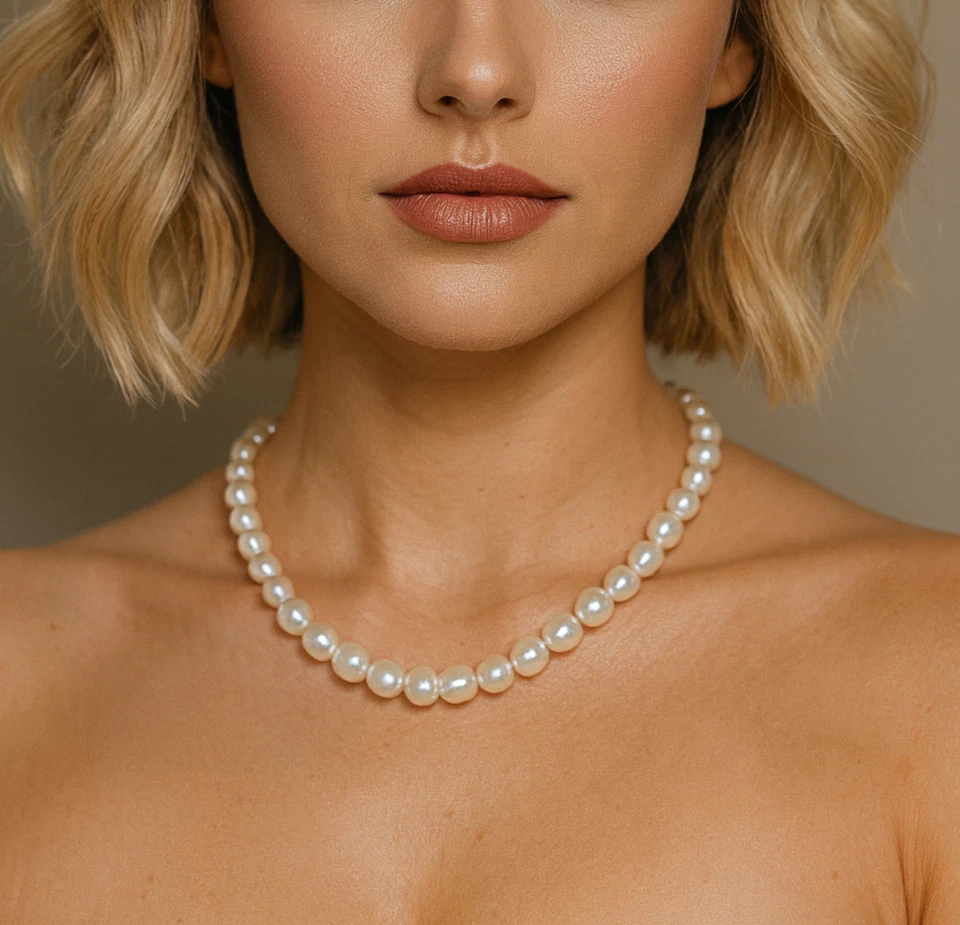 COLLAR DE PERLAS BLANCAS CULTIVADAS DE AGUA DULCE (18 pulgadas de largo) JOYERÍA DE MODA.. Foto 1 de 4