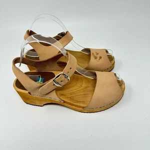 Mia Women's Brown Peep Toe Anja Leather Clogs Size 37 EU 7 US - Picture 1 of 15
