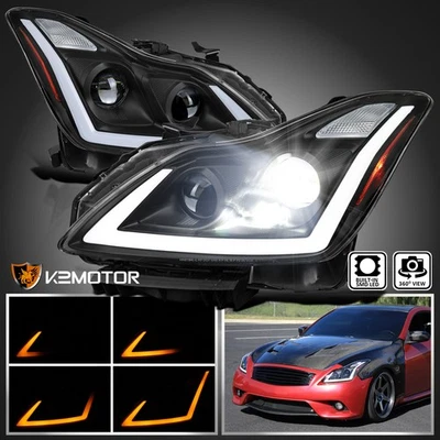 Black Full LED Sequential Headlights Fits 2008-2015 Infiniti G37 Q60 Coupe - Image 1 of 4