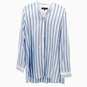 Lafayette 148 Bluse Langarm klein blau-weiß gestreift Knöpfe 100% Baumwolle - Bild 1 von 7