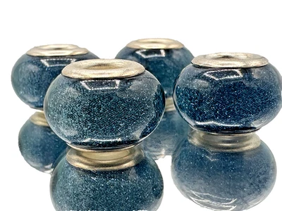 Cuentas de resina de agujero grande EB26 azul oscuro con brillo/brillo, núcleos chapados en rodio  Foto 1 de 4