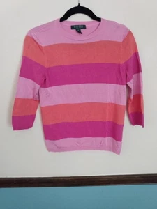 Ralph Lauren Womens Size Small Petite SP Pink & Orange Striped Pullover Sweater - Picture 1 of 6