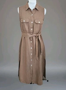Wasabi+Mint Brown Linen Sleeveless Shirt Dress Belted Button Down Wmns Sz Small - Picture 1 of 14