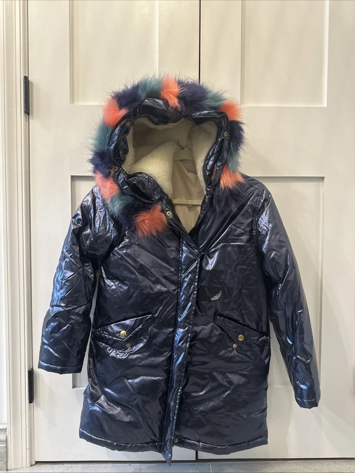 Abrigo acolchado CREWCUTS para niñas azul marino con capucha talla 12 Foto 1 de 1