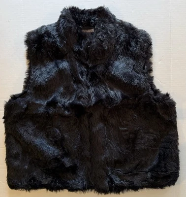 Faux Fur Black Full Zip Side Pockets Lined Vest By Investments~Size XL - Image 1 of 3