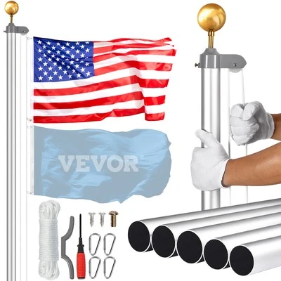 25FT Detachable Flagpole Kit Heavy Duty Aluminum Flag Pole American Silver - Image 1 of 4