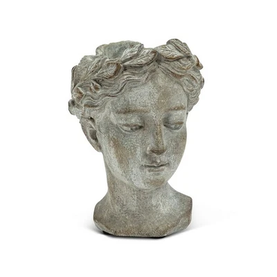 Grecian Woman Head Planter Cement Grey Extra Small 2.75" Opening for Succulents - Image 1 of 4