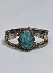 Bracciale Vintage Nativi Americani Navajo Blu Turchese Argento Sterling - Foto 1 di 24