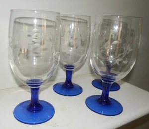 Princess House Heritage Blue Stem Footed Glasses Goblets Set 4 Wine - Picture 1 of 3