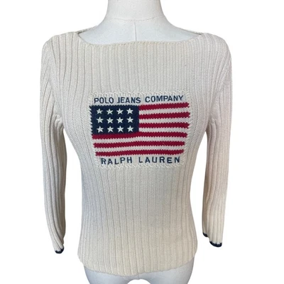 Ralph Lauren Polo Jeans Co Vintage Y2K Bandera Suéter Talla S Americana RARO Foto 1 de 4