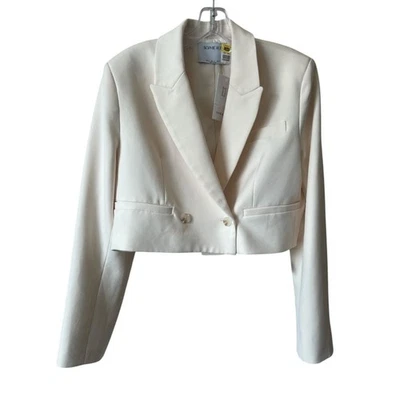 NUEVO Blazer Sophie Rue Marfil Mezcla Poliéster 2 Botones Recortado Pequeño Reg. $228 Foto 1 de 4