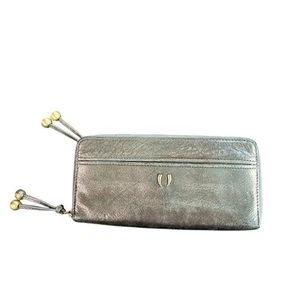 Tusk Gunmetal metallic Black Leather Wallet with Tassel Metal bead zipper - Picture 1 of 8