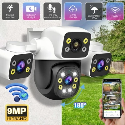 NEW 3 Lens 12MP 6K HD WiFi IP Camera Outdoor Home Security PTZ CCTV Night Vision - Image 1 of 4