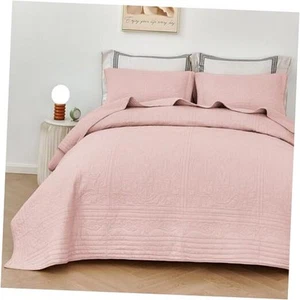 Quilt Set King Size Blush Pink - Oversized Bedspread - Soft Cotton - Picture 1 of 7