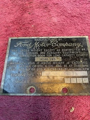 1946 FORD 1 1/2 TON Big PICKUP TRUCK BODY TAG Barn Find - Image 1 of 2