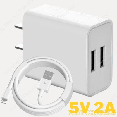 USB Fast Charger Block Dual Port Power Adapter Cube For iPhone 14 13 12 11 8 7 6 - Image 1 of 4