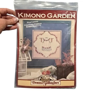 Vtg Donna Gallagher Kimono Garden Cross Stitch Pattern Counted Ribbon Embroidery - Picture 1 of 5