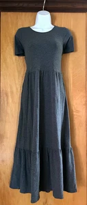 WOMEN'S OLD NAVY HEATHER GRAY STRETCH COTTON SHORT SLEEVE TIERED MAXI DRESS - S - Picture 1 of 7
