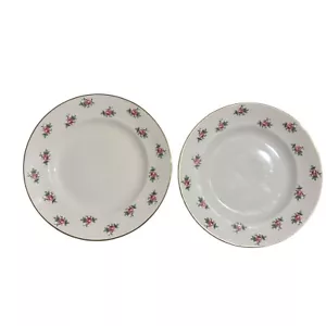 Vintage Bristol China Side Plate x2 Plates Rosebuds Pink Flowers Gold Gilt Pair - Picture 1 of 5
