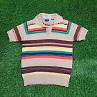 Vintage 70s Style Striped Knitted Polo Shirt Womens M-Short 18x24 Earth-Tone USA