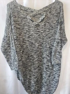 Express M Cut Out Detail V Neck Long Sleeve Sweater Black Gray Curved Hem - Picture 1 of 14