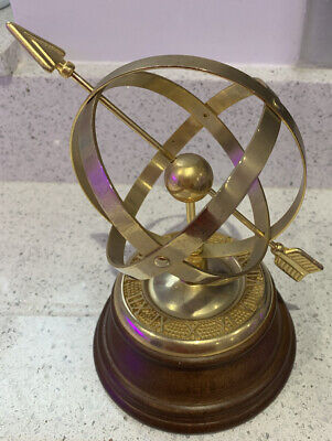 Vintage Armillary Sphere Brass Orb Globe Arrow Sundial Roman Numerals On Wood • 20£