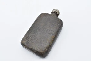 Antique Large Crocodile Leather Covered Hip Flask Hipflask - Picture 1 of 5