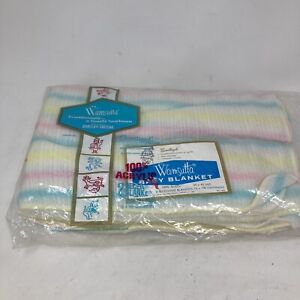 NEW VINTAGE WAMSUTTA 30X40in. RECEIVING BLANKET 100% ACRYLIC PINK WHITE BLUE Nos